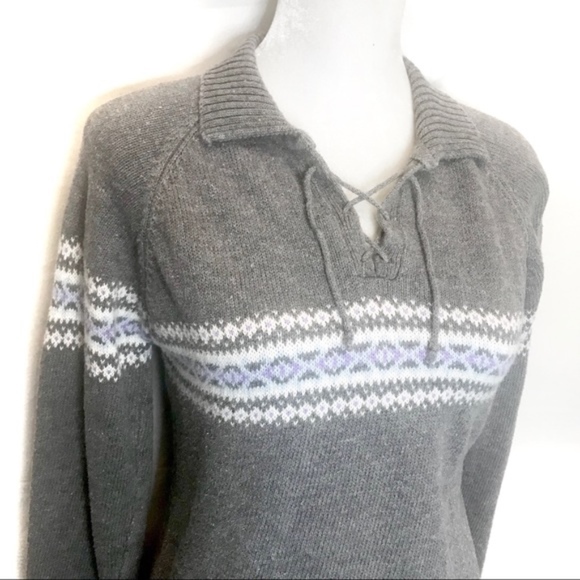 Aeropostale collared Nordic fair isle grey sweater - Picture 2 of 8